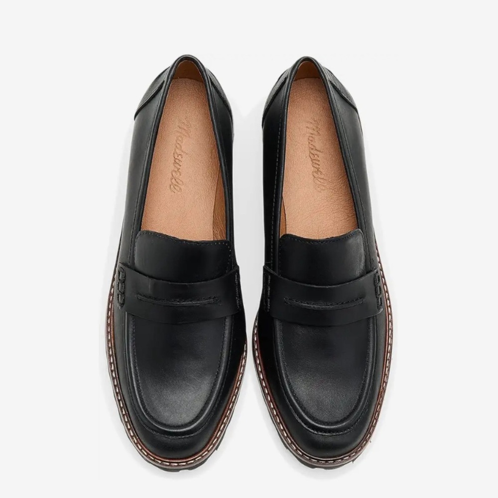 Madewell Black Leather Lug-Soled Penny Loafers - Picture 2 of 8